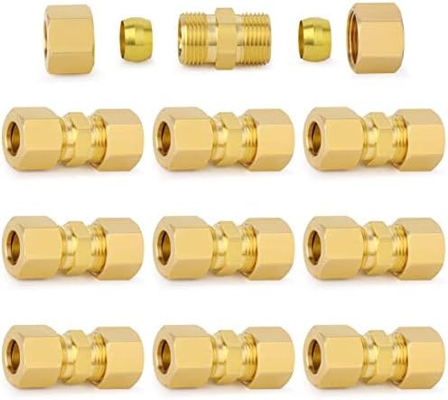 ChillWaves Brass Compression Tube Fitting, 5/16" OD x 5/16" OD Compression Union Connector(10-PACK)