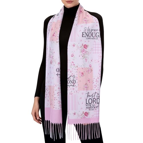 Riletese Prayer Shawls for Women Christian Prayer Scarf Inspirational Shawl Religious Bible Verse Wrap Church (Flowers White)