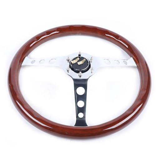 15 38cm Universal Holzlenkrad Modifikation Zubehör Lenkrad Mahagoni Lenkrad mit Hupenknopf Braun für Oldtimer Boote Oder Clubautos