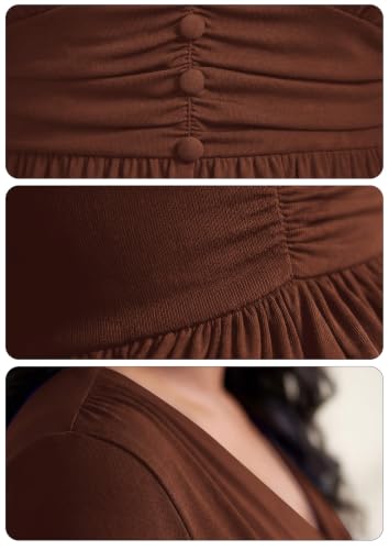 Image of Runwind Plus Size Maxi Dress 3 /4 Sleeve V-Neck Pleated Faux Buttons Pockets