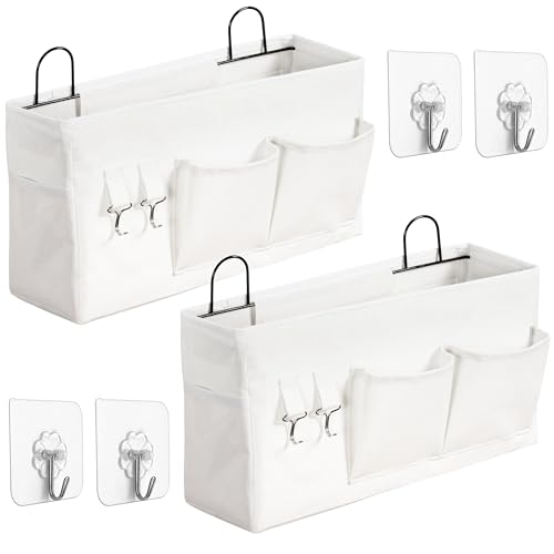 2pcs Large Wall Hanging Storage Bag, Door Closet Linen Fabric Pockets Organizer, Waterproof Multi Functional for Living Room Bedroom Bathroom Kitchen Office RV Camper with Hooks White