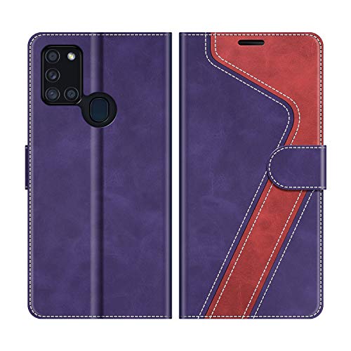 MOBESV Coque pour Samsung Galaxy A21s, Housse en Cuir Samsung Galaxy A21s, Étui Téléphone Samsung Galaxy A21s Magnétique Etui Housse pour Samsung Galaxy A21s, Violet/Rouge Cover