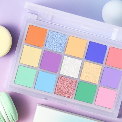 Image of UCANBE Colorful Eyeshadow Palette - 15 Colors Vibrant Matte, Dazzling Shimmer & Glitter Duochrome Finishes - Highly Pigmented, Blendable, Long-Lasting Pastel Rainbow Eye Makeup Pallet - Seaform Dreams