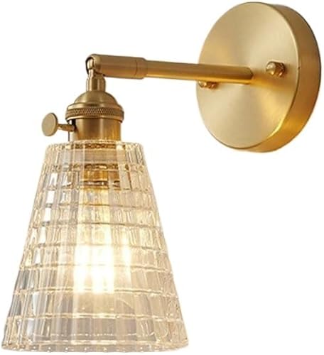 Vintage Brass Adjustable Wall Light Modern Plaid Glass Shade E26E27 Base Sconce for Bedroom Living Room Lighting Fixture