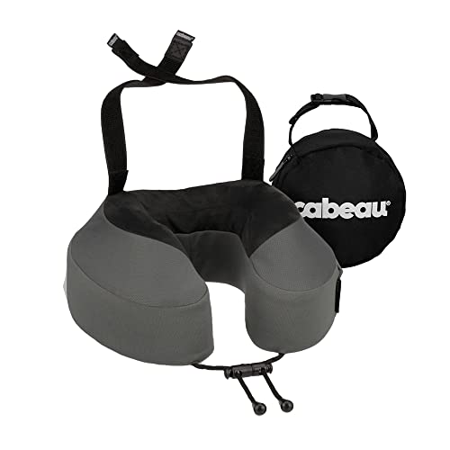Cabeau Airplane Travel Pillow for Long Flights – Evolution S3 – Supportive Memory Foam with Seat Straps to Secure Your Head and Neck and Provides 360° Support (Steel Grey)