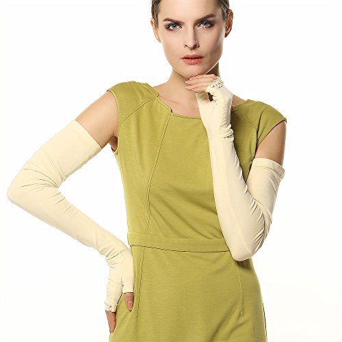 WARMEN Women's SPF 50+ Super Long Fingerless Anti-uv Sun Protection Golf Driving Outdoor Arm Sun Sleeves Gloves