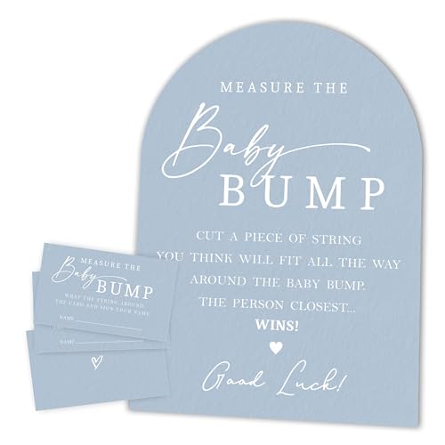 Baby Shower Measure The Baby Bump Measure Mommys Belly Game Set - 1 Navy Blue Self-Standing arch Sign And 50 Tickets - Gender Reveal Baby Shower Born Announcement Activity & Party Favor Supplies-A01