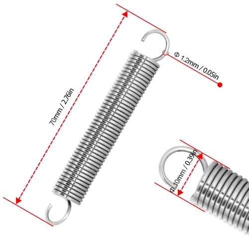 NICAVKIT 10 Stück Edelstahl Zugfedern mit Haken, Spannfeder Zugfeder 70mm freie Länge,Außendurchmesser 10mm,Drahtdurchmesser 1,2mm,Maximale Zugkraft 3.3KG - 1,2x10x70mm