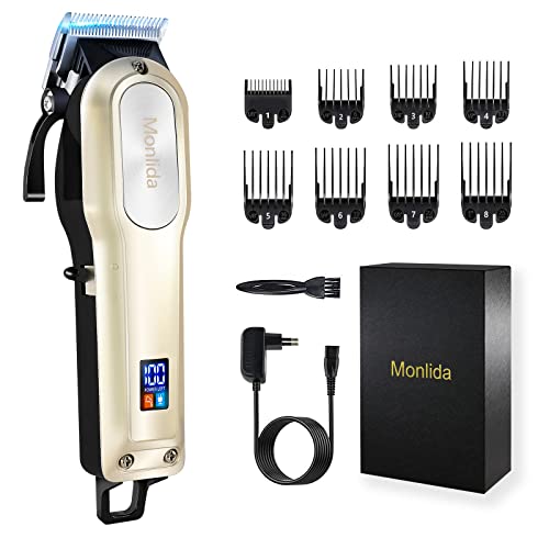 Monlida Tondeuse Cheveux Hommes Professionnelle, Tondeuse Barbe Electriques Sans Fil, Écran à LED, 8 Sabots, Tondeuse de Précision pour la Famille et le Salon de Coiffure, Cadeau Homme Original
