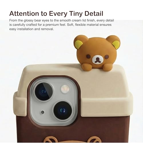 Image of amazon basics Cute 3D Latte Coffee Silicone Phone Case for iPhone 15 | Soft Protective Cartoon Back Cover | iPhone Back Case for iPhone 15