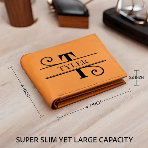Personalized-Wallet-for-Men-Initial-Monogram-Custom-Engraved-Genuine-Leather-Bifold-Wallet-Birthday-Anniversary-Gift-for-Husband-Boyfriend-Groomsmen-Dad-Grandpa-Light-Brown