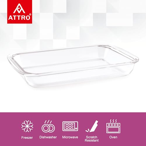 Image of ATTRO Glassox Borosilicate Rectangle Glass Baking Dish Micorwave Oven Safe Freezer Safe Baking Tray Serving Dish Bakeware- 3000ml