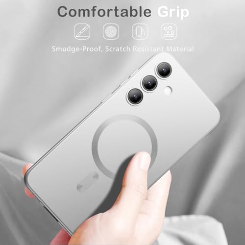 Image of DIZORO Samsung A35 5g Case, Compatible with Mag Safe Back Cover, Matte Luxury Metallic Luster Flexible TPU Wireless Charging Shockproof Case with Camera Protector Lens (Silver)