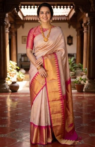 Image of Flosive Traditional Banarasi Saree with Fine Zari Work, Elegant Pallu Design and Timeless Cultural Charm