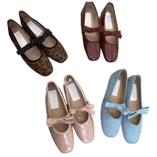 Women's Fashionable Leopard Print Mary Jane Ballet Flats, Casual Comfortable Breathable Square Toe Flat Shoes, Lightweight Comfortable Comfy Cute Fashion Trendy Y2K Shoes for Daily Wear, Girl