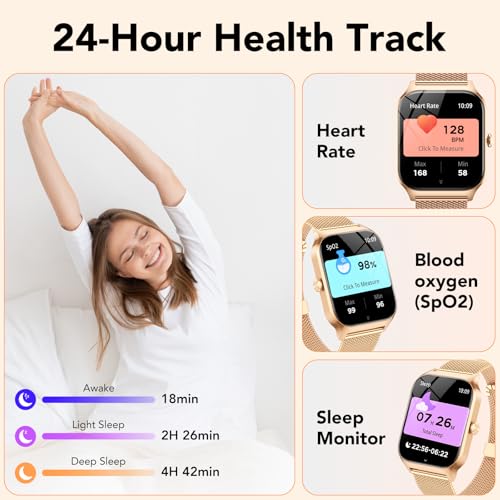 CASCHO Montre Connectée Femme avec Appel Bluetooth,1.85" HD Smartwatch Femme avec Fréquence Cardiaque/Sommeil/SpO2, 120+ Modes Sportifs, IPX7 Étanche Fitness Tracker, Doré et Rose pâle – Image 6