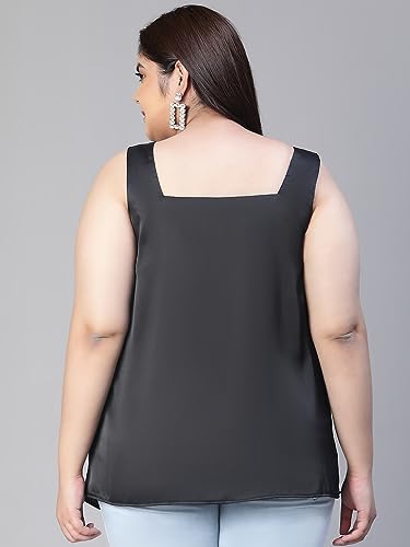 Image of oxolloxo Women Solid Sleeveless Shoulder Strap Cowl Neck Plus Size Satin Top