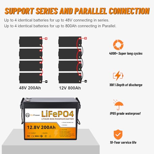 Image of 12 V 200 Ah Lithium LiFe PO4 Deep Cycle B attery,100A BMS | 4000+ Cycles,Perfect for RV, Home Storage,Marine,Solar Power System and Outdoor Camping.