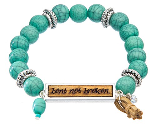 Jewelry Nexus Blue Bead Inspirational Message Bent Not Broken Stretch Bracelet