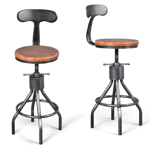 LOKKHAN Set of 2 Rustic Industrial Bar Stool-24-30 Adjustable Metal Swivel Wooden Top Barstools-Counter Height Extra Tall Bar Height-Vintage Farmhouse Kitchen Breakfast Cafe Stool-with Backrest