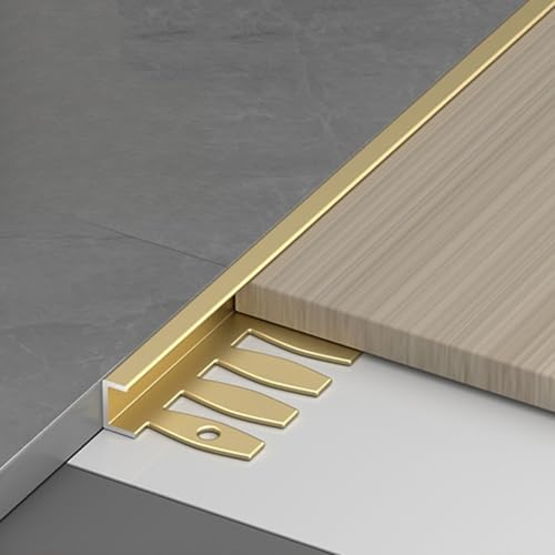 Perfil Transición Suelo Para Baldosas De Pared Y Suelo - Barras De Aluminio En Forma De C Para Bordes De Suelo, Tira Divisoria Plana Para Unión De Huecos En Suelos(Gold,5.0mm)