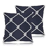 Swono Nautical Rope Throw Pillow Cases Pack of 2, Marine Fishing Net Knots Square Cushion Covers Decor Pillow Covers for Couch Sofa Home Decoration 18 X 18 Inches Pillowcases