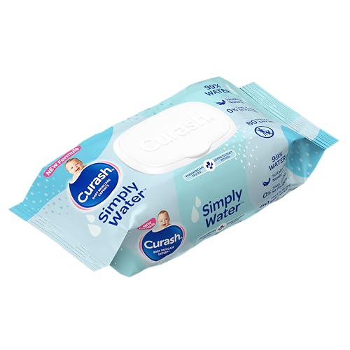 New Formula Curash Simply Water Baby Wipes, 80 Pack, Suitable for Newborns, 99% Purified Water, No Soap, Alcohol or Parabens, Thick & Soft Texture, Everyday Cleansing and Nappy Changes, 80 Wipes