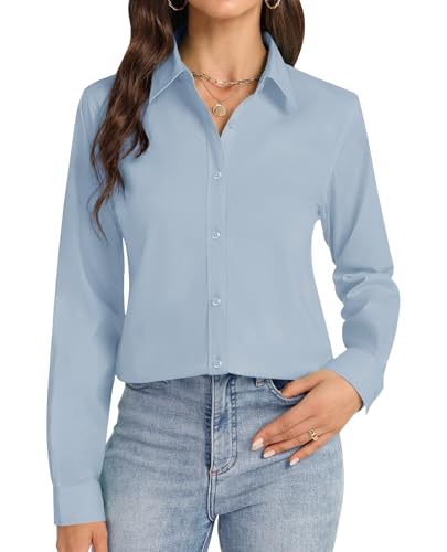 Image of J.VER Button Down Shirts for Women Stretch Collared Long Sleeve Dress Shirt | Business Casual, for Work Office, Meetings, Dinner, Dates, Travel, Leisure, Elegant, Workout, Social Gathering, Commute