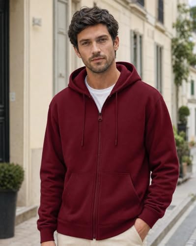 Image of Nobero Classic Zipper Hoodie for Men | Zip Up Hoodies for Men | Regular Fit | Full Zip Closure | Drawstring Hood | Zipped Hooded Sweatshirt | Cotton Rich Zipper Fleece Hoodie