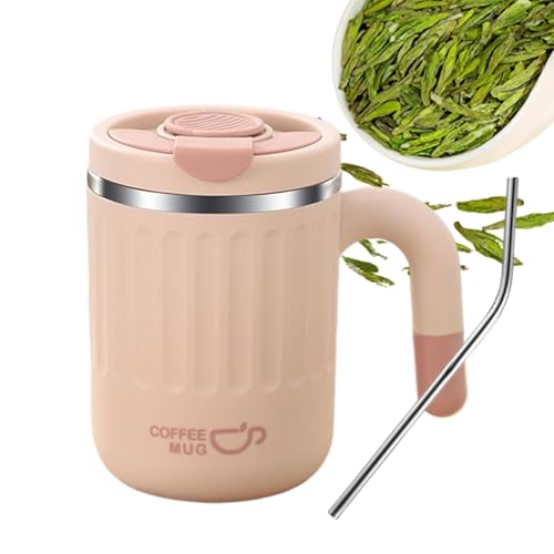 Gvblkq Vasos térmicos ligeros, botella de agua aislada de acero inoxidable de 480 ml, vaso de polipropileno a prueba de fugas con asa y tapa, recipiente de té portátil para bebidas frías o calientes