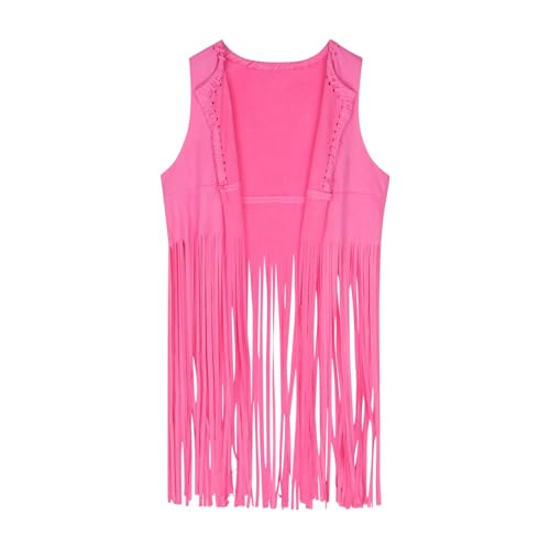 Women's Sleeveless Fringe Vest Plus Size Faux Suede Western Cardigan Jacket Casual Fashion Party Clothes Tops Hot Pink