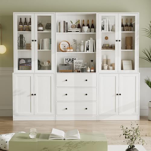 VOWNER Vitrine en Verre 180 cm Haute, Bibliothèque avec Portes en Verre, Étagère Haute sur 6 Niveaux, Bibliothèque Meuble de Rangement,Armoire Vitrine pour...