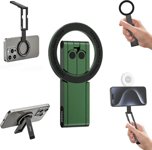 Ulanzi MA60 スマホ三脚/MagSafe対応 両面マグネット式 アルミ製 薄型軽量 折りたたみ式 持ち運び便利 自撮り棒 撮影 動画鑑賞に最適 Android/iPhone対応 グリーン