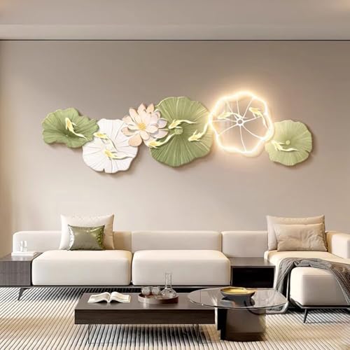 Image of VSLreoiFX Lotus & Koi Fish LED Wall Art, 3D Lighted Feng Shui Wall Decor, Modern Chinese Style Ambient Light for Living Room and Entryway(D,100cm/39.4in)