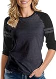 URBAN CREST Gestreifte Raglan-Shirts für Damen – Baseball-Trikot für Damen, 3/4-Ärmel, Baseball-T-Shirt, Gestreiftes Raglan in Anthrazit und Schwarz, Groß