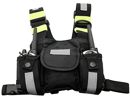 GoodQbuy Universal radio chest harness Rig Bag Pocket Pack Holster Vest Fluorescent green for Two Way Radio Walkie Talkie (Rescue Essentials)