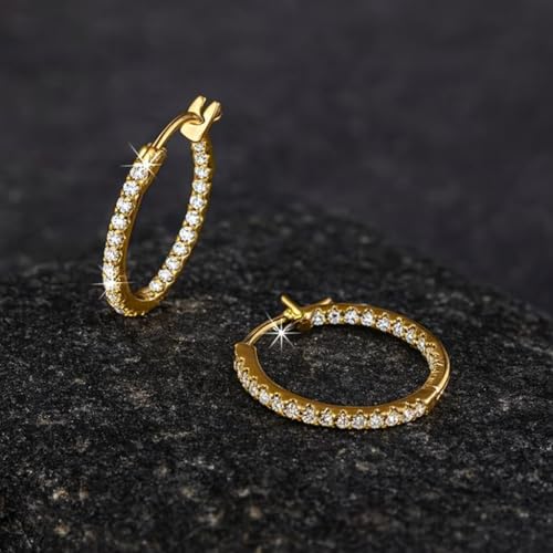 14K Gold Hoop Earrings with Dual-Sided CZ for Women, Hypoallergenic for Sensitive Ears, 15/20/30mm3