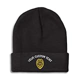 Custom Beanies for Men Security Badge Gold Logo Embroidery Skull Cap Winter Hats for Women Acrylic One Size Black Personalized Text Here