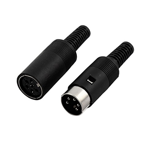 Sourcingmap Plastic Handle DIN 5 Pin Male Female Jack S-Video Socket Connector 55mm Long Pair, Black/Silver - Image 2