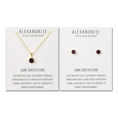 Juego de collar y aretes de piedra natal de junio para regalo de cumpleaños y aniversarios