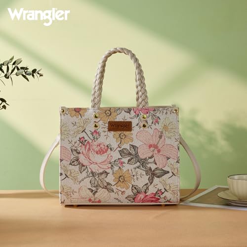 Image of Montana West Wrangler Tote Bag for Women, Floral Print Braided Tote Purse,Western Tote Handbag with Adjustable Shoulder Strap