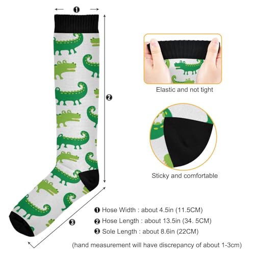 Pigsaly Cartoon Crocodiles Women's Compression Socks Green Alligator Athletic Tube Sock Unisex Casual Knee High Socks Outdoor Sport Socks For Running Hiking Travel3
