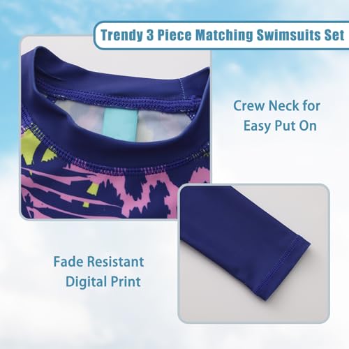 Image of Girls 3 Piece Swimsuits Set Long Sleeve Rash Guard Tankini Bathing Suits for Girls Beach Swimwear Set 3-16 Years