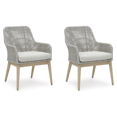 Signature Design by Ashley Seton Creek Cottage Nuvella Weather Resistant Fabric Outdoor Dining Arm Chair with Cushion, Set of 2, Light Brown & Light Gray - image 1