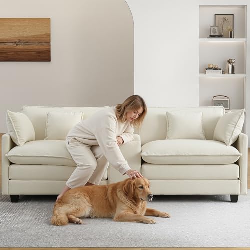 Image of KISLOT 74.4 inch Loveseat Oversized Modular Sectional Sofa with 4 Pillows,Beige | Cloud Couch, Dual Cushions, Deep Seats, Console