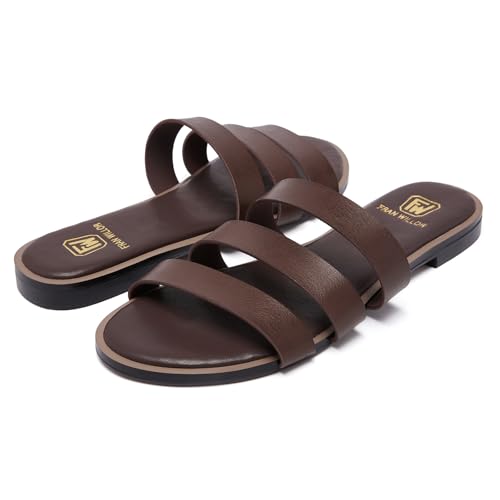 Women's Flat Sandals Dressy Open Toe Round Toe Slide Sandals Comfortable Casual Beach Slip on Slippers for Summer2