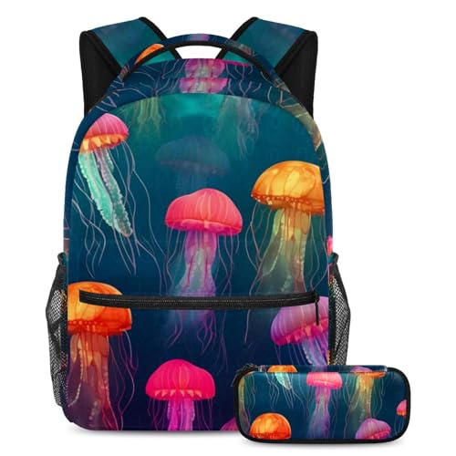 Sac à dos méduse colorée bleu Seaworld 74 grand sac scolaire et loisirs 2 pièces polyvalent