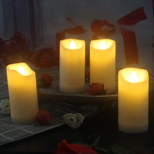 Image of QIDEA 2 inchX4 inch Outdoor Waterproof Flameless Candles With Timer, Battery Operated Flickering Led Pillar Candles, Electric Plastic Fake Candles For Home Garden Wedding Halloween Xmas Decorations 4 Pack