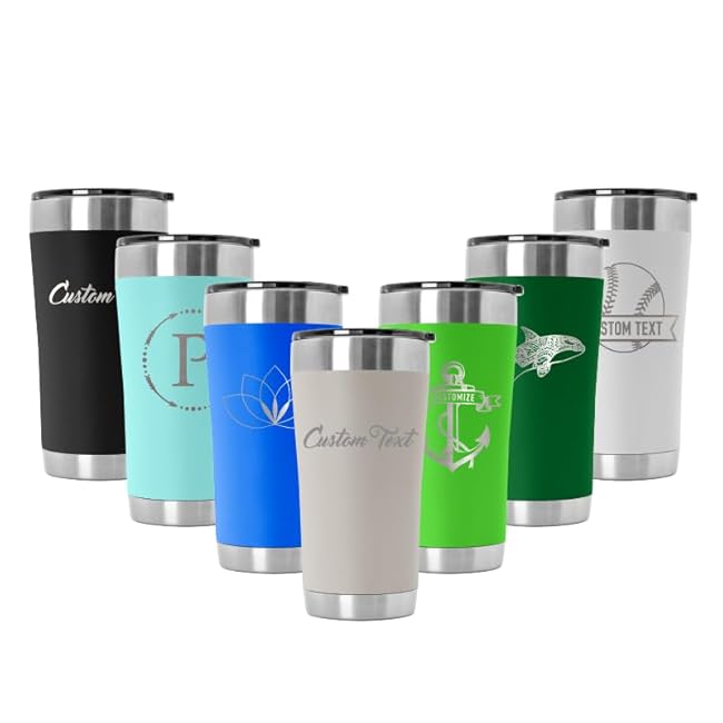 20 oz Vacuum Insulated Tumbler w/Lid and Laser Engraved Customization Options - Stainless Steel, Double-Walled Travel Mug (Black)