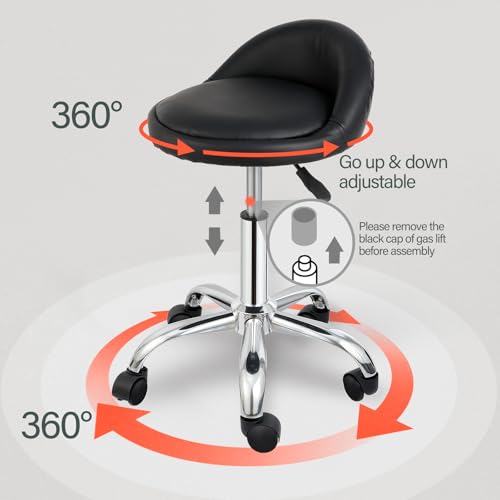 Image of Nova Microdermabrasion Rolling Stool with Wheels Swivel Salon Stool Adjustable Drafting Tattoo Office Chair for Massage Bar Kitchen Spa Shop with Thick Cushion (Black)